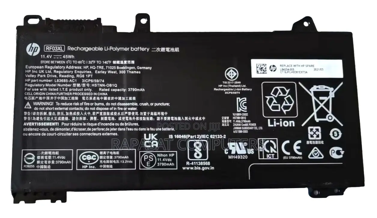 Hp Rf03xl/Re03xl Battery