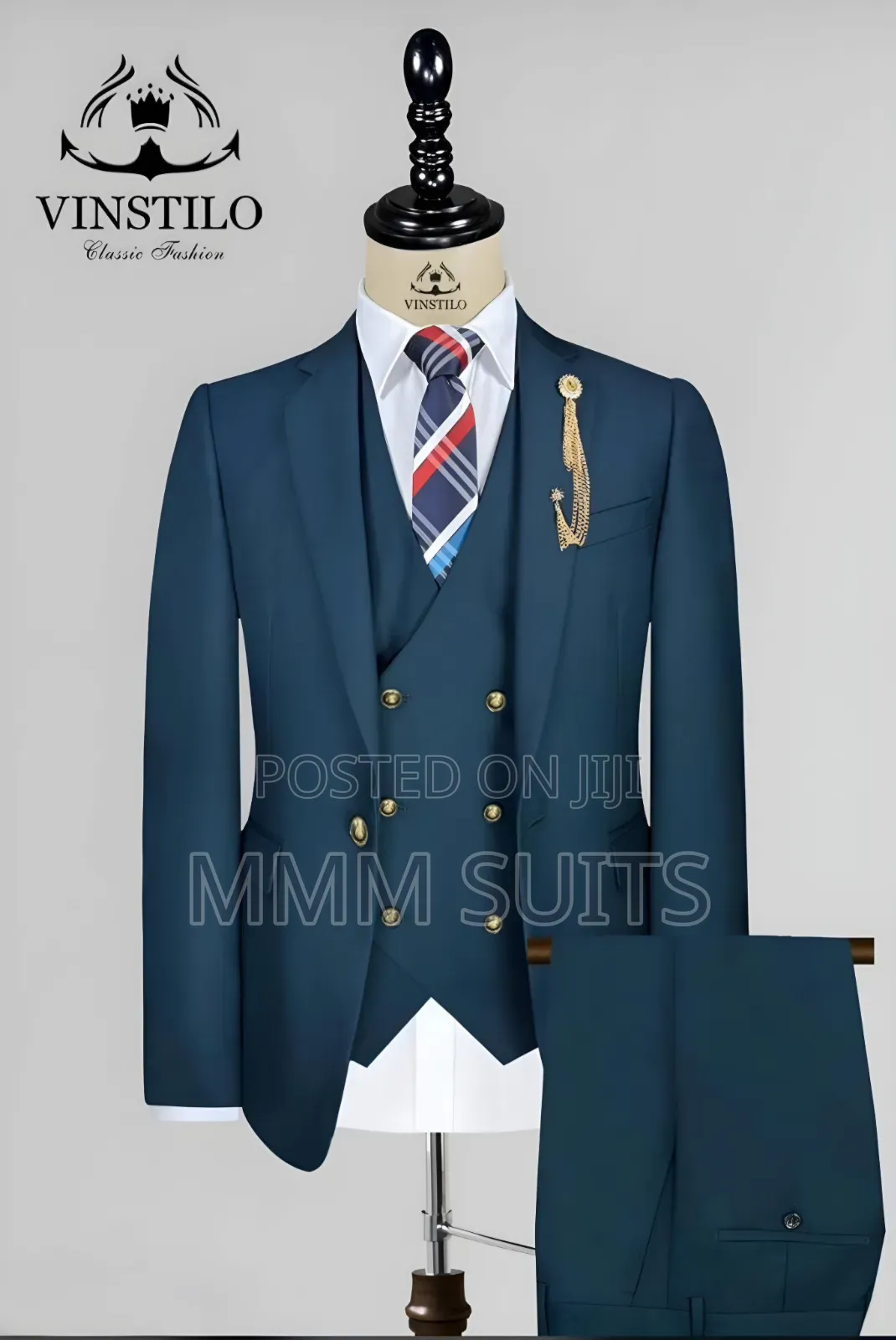 Classic Turkish 3-Piece Men Suit Teal Blue Colour With Gold Buttons
