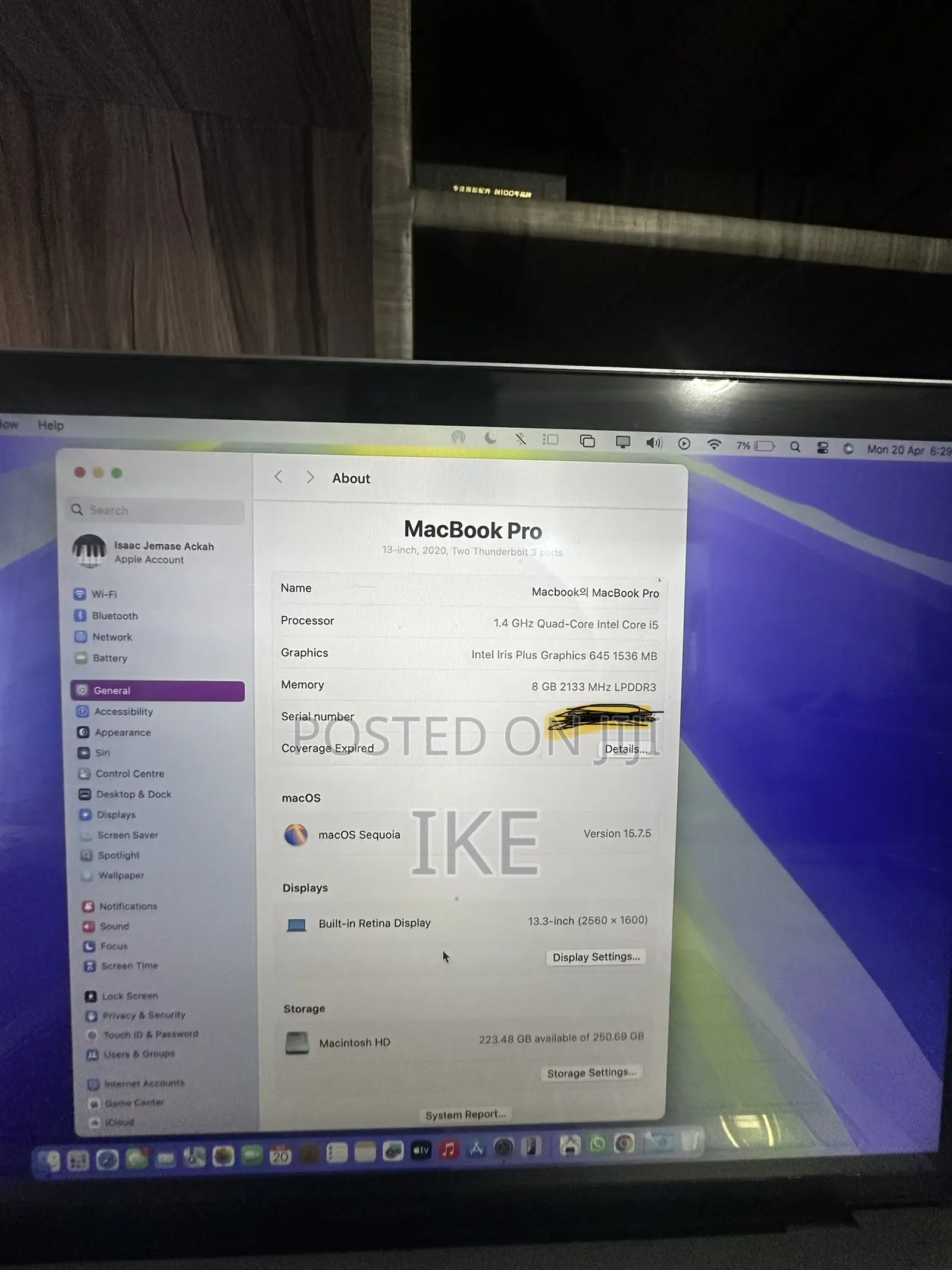 Laptop Apple MacBook Pro 2020 8GB Intel Core i5 SSD 256GB