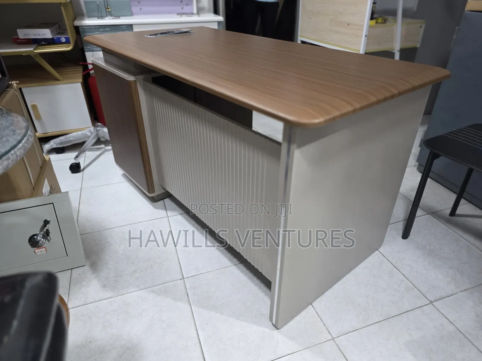 Wooden Office Swap From Hawills Featuring Lockable Cabinet.