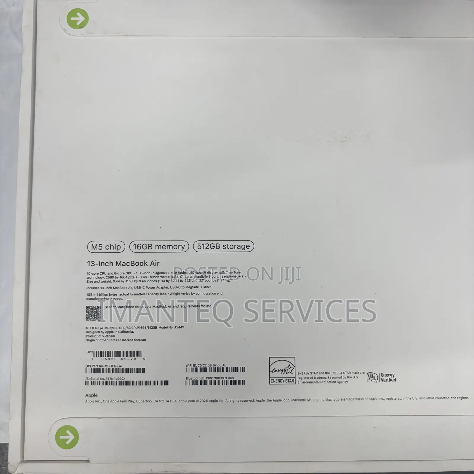 New Laptop Apple MacBook Air 2026 M5 16GB Apple M5 SSD 512GB