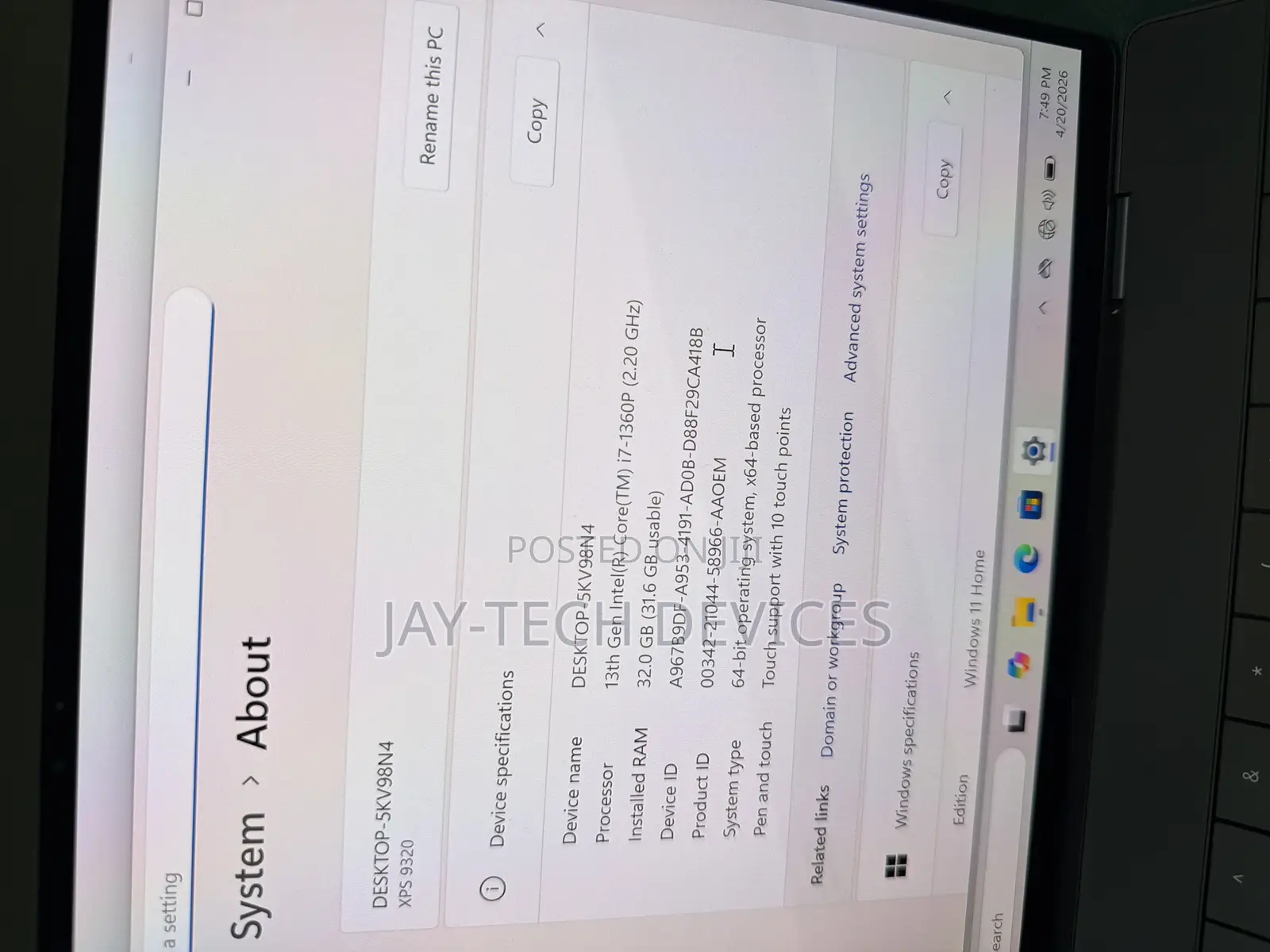 New Laptop Dell XPS 13 9320 32GB Intel Core i7 SSD 1T