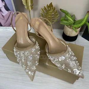 Zara Pearl and Sequin Embellished Slingback Heels.