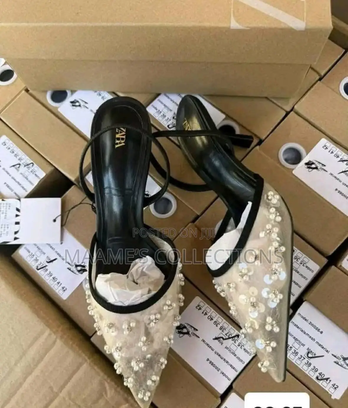Zara Pearl and Sequin Embellished Slingback Heels.