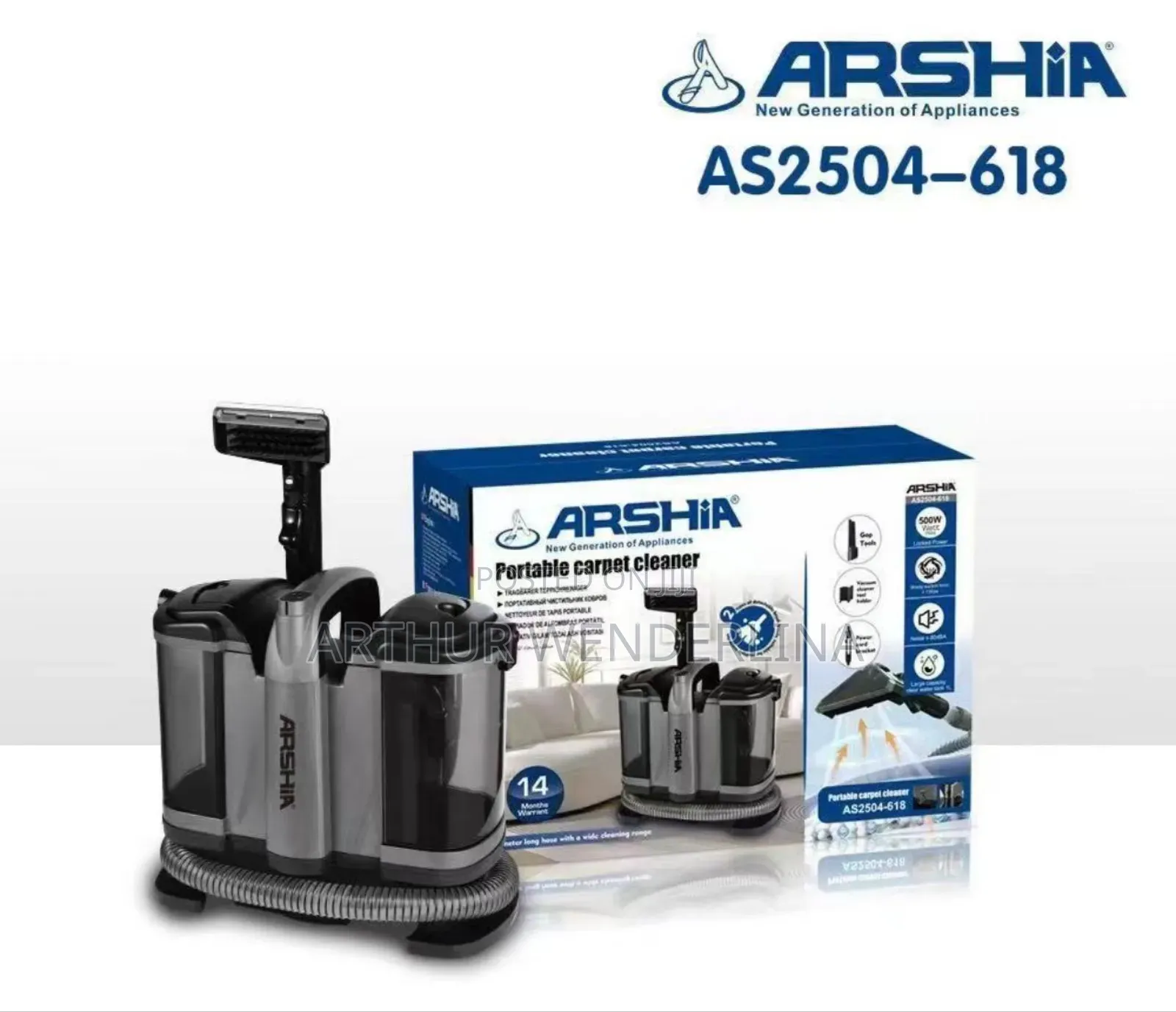 Arshia Portable Carpet Cleaner Upholstery Cleaner, 1.8 M Hose ,
