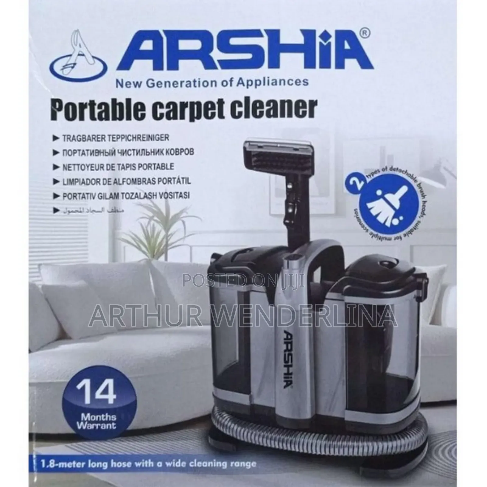 Arshia Portable Carpet Cleaner Upholstery Cleaner, 1.8 M Hose ,