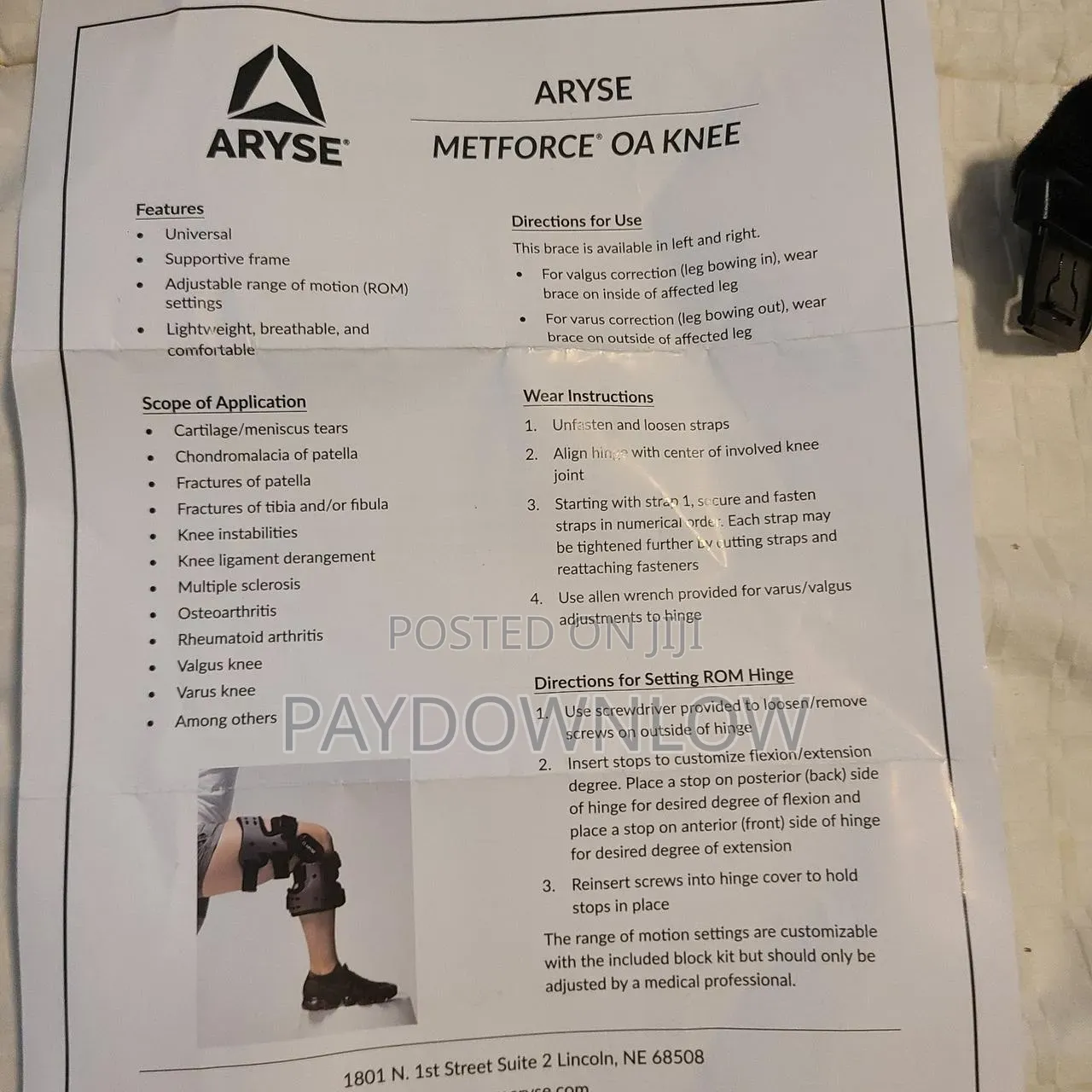Aryse Metforce Adjustable Oa Knee Brace - New