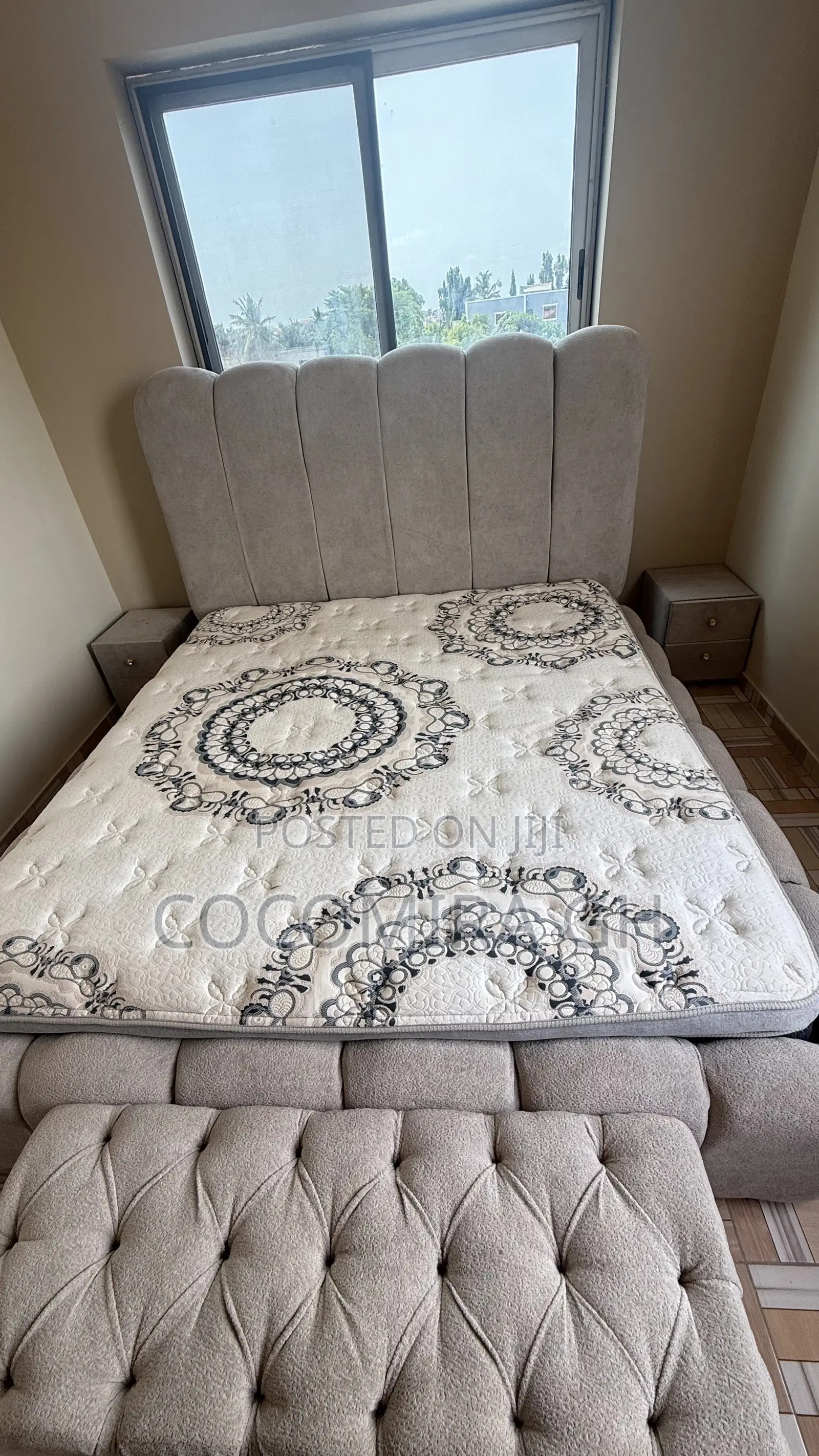 Queen Size Extra Mattress With a Bedframe, Ottoman and Two Drawers
