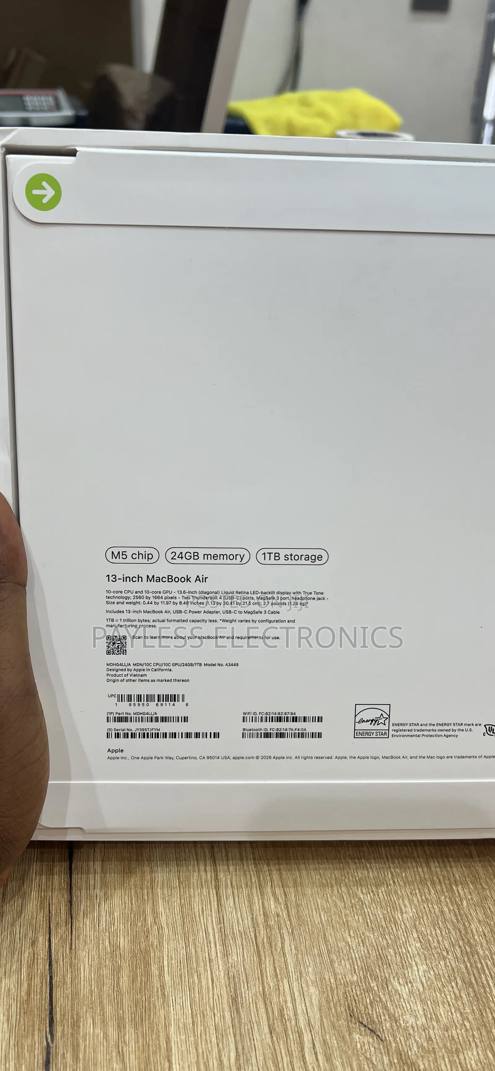 New Laptop Apple MacBook Air 2026 M5 13-inch 24GB Apple M5 SSD 1T