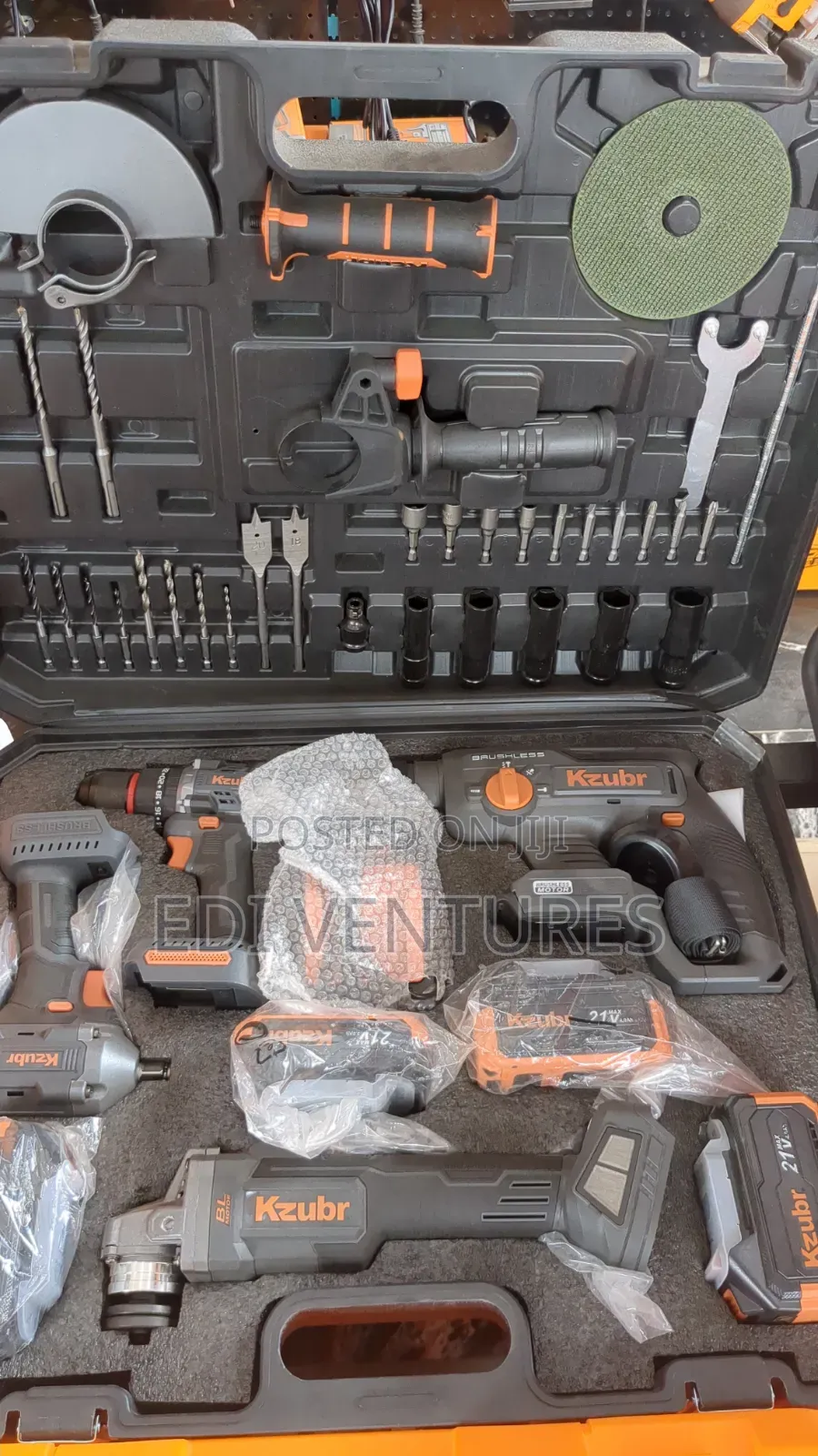 4 PCS Cordless Drill,Grinder,Hammer, Combo Set Kzubr With 4 Batteries