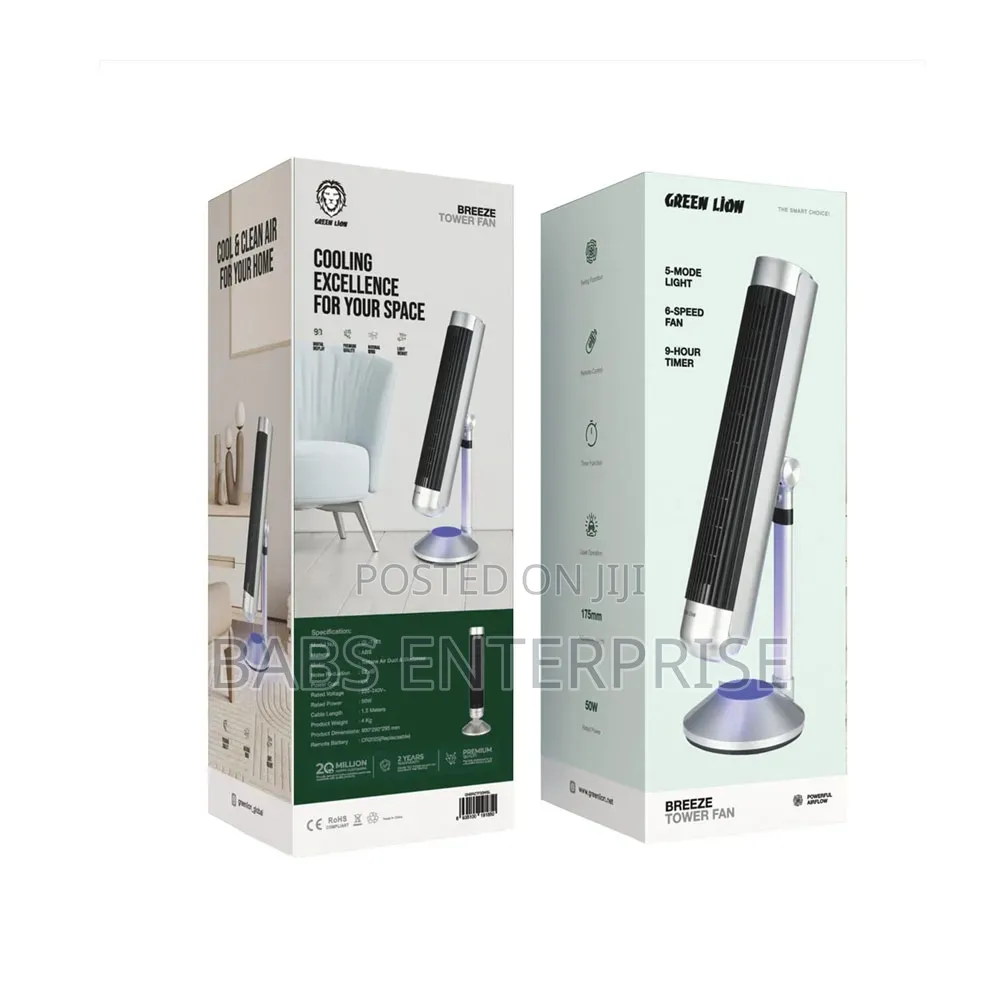 Green Lion Breeze Tower Fan – Silver
Green Lion