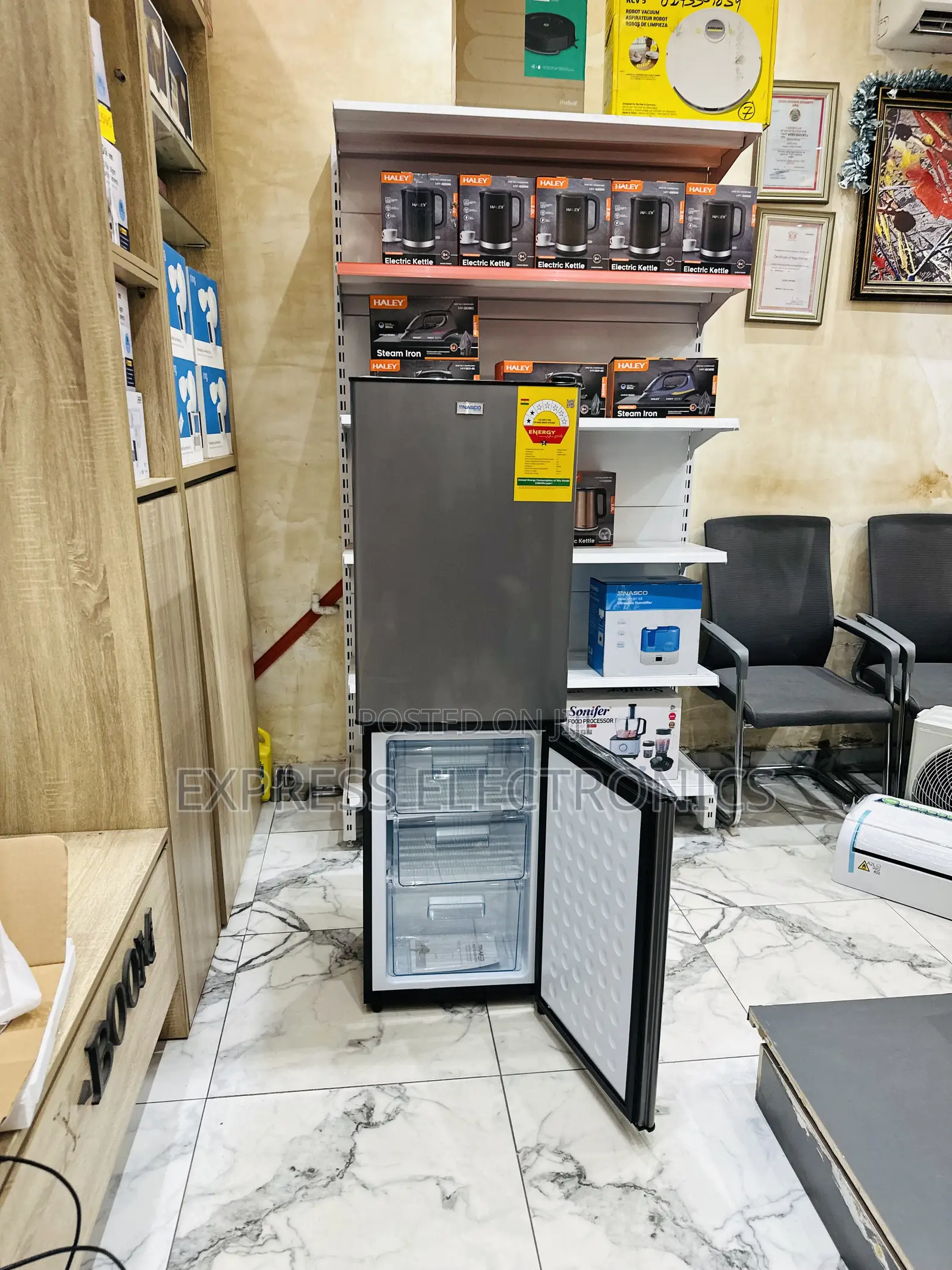 Dark Grey Color Double Door Fridge Nasco