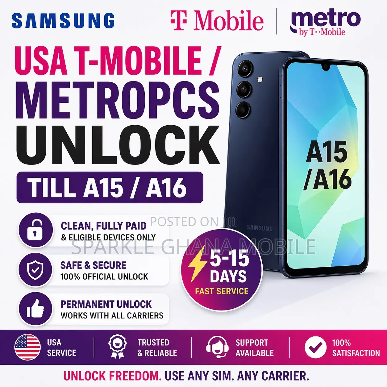 Samsung Usa T-mobile / Metropcs Unlock Till A15 / A16