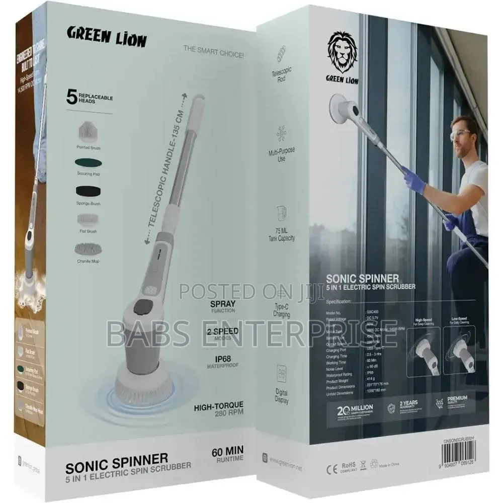 Green Lion Sonic Spinner 5 in 1 Electric Spin Scrubber – White