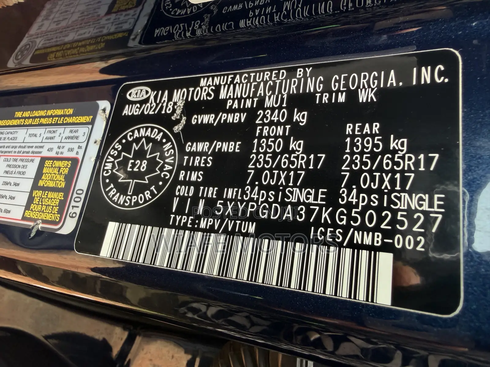 Kia Sorento 2.4L L FWD 2019 Blue