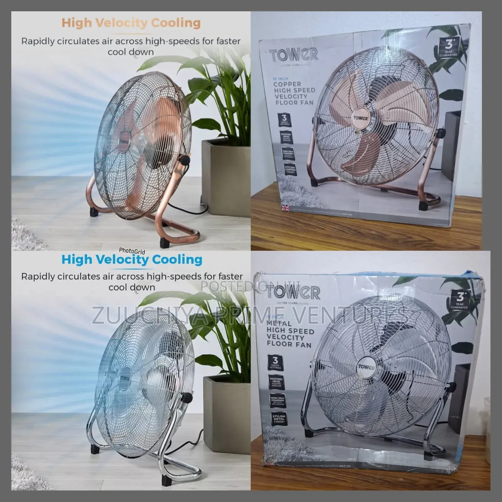 Tower 18" Inch High Speed Velocity Floor Fan From Uk 