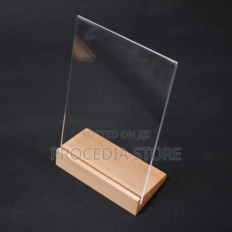 Premium L-Shape Acrylic Table Stand With Detachable Wooden Base