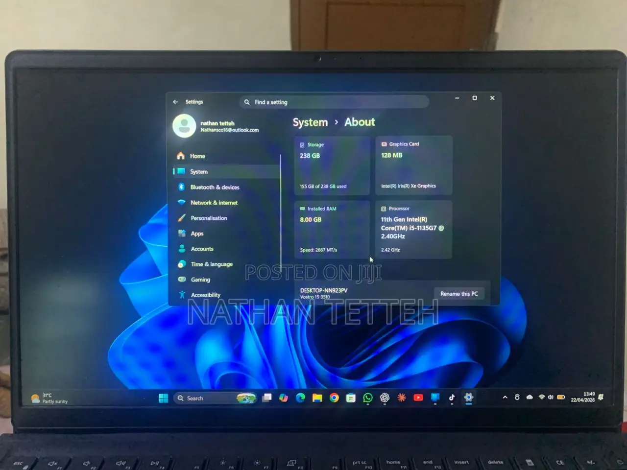 Laptop Dell Vostro 15 3000 8GB Intel Core i5 SSD 256GB