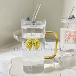 Cute Bow Glass Cup + Glass Straw (In Box)