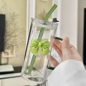 Cute Bow Glass Cup + Glass Straw (In Box)