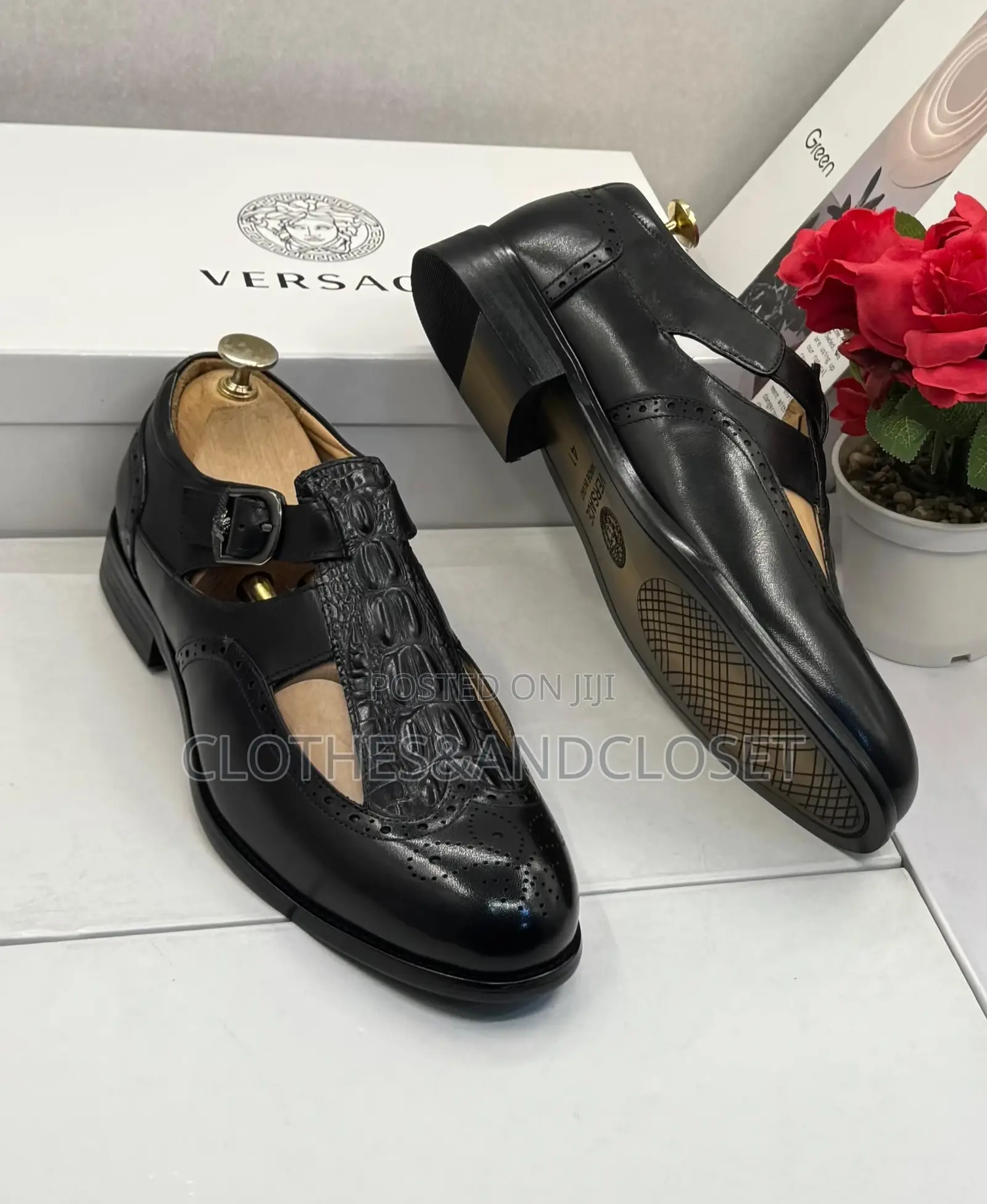 Black Leather Men's Monk Strap Shoes