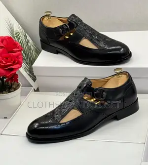 Black Leather Men's Monk Strap Shoes