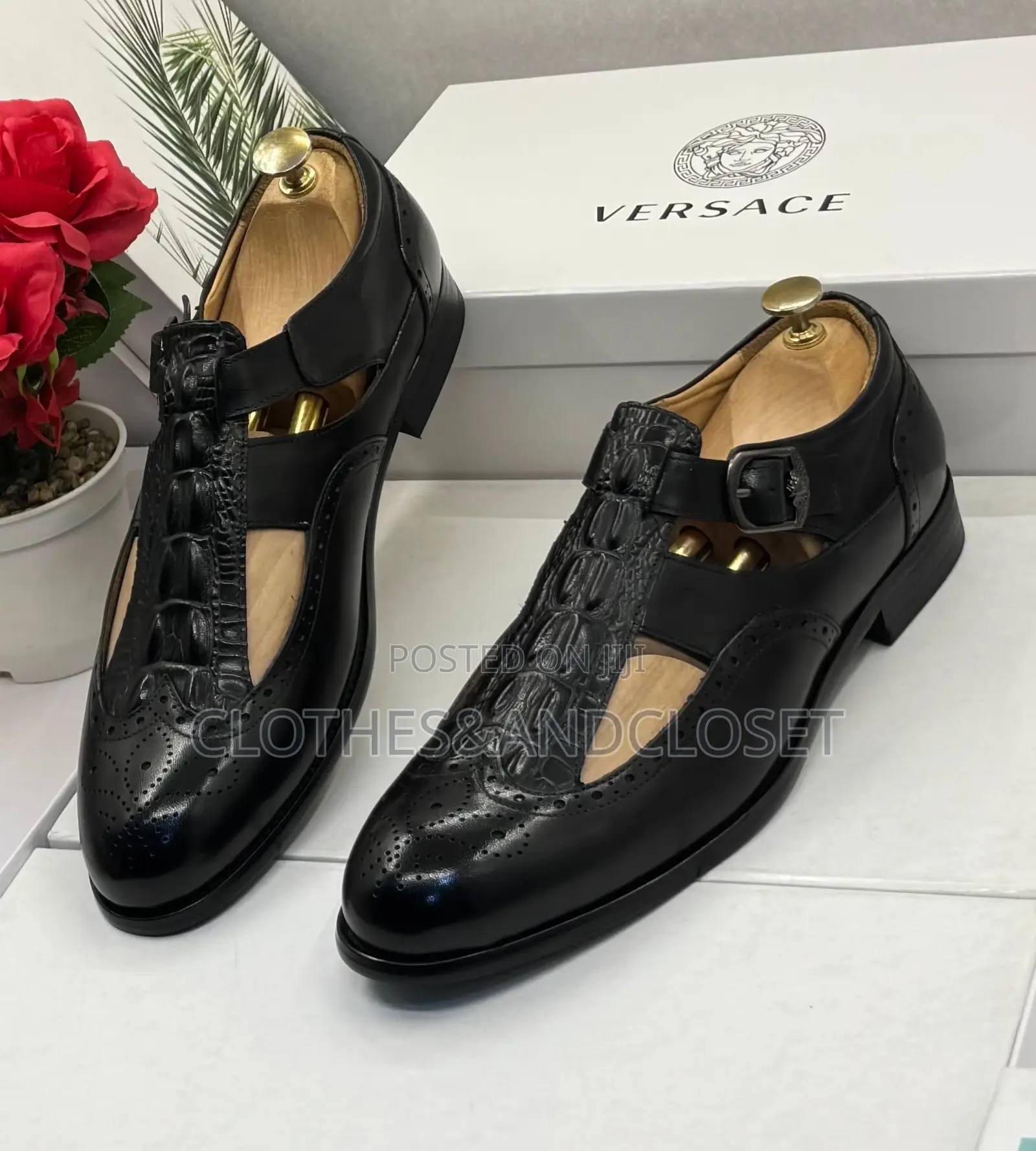 Black Leather Men's Monk Strap Shoes
