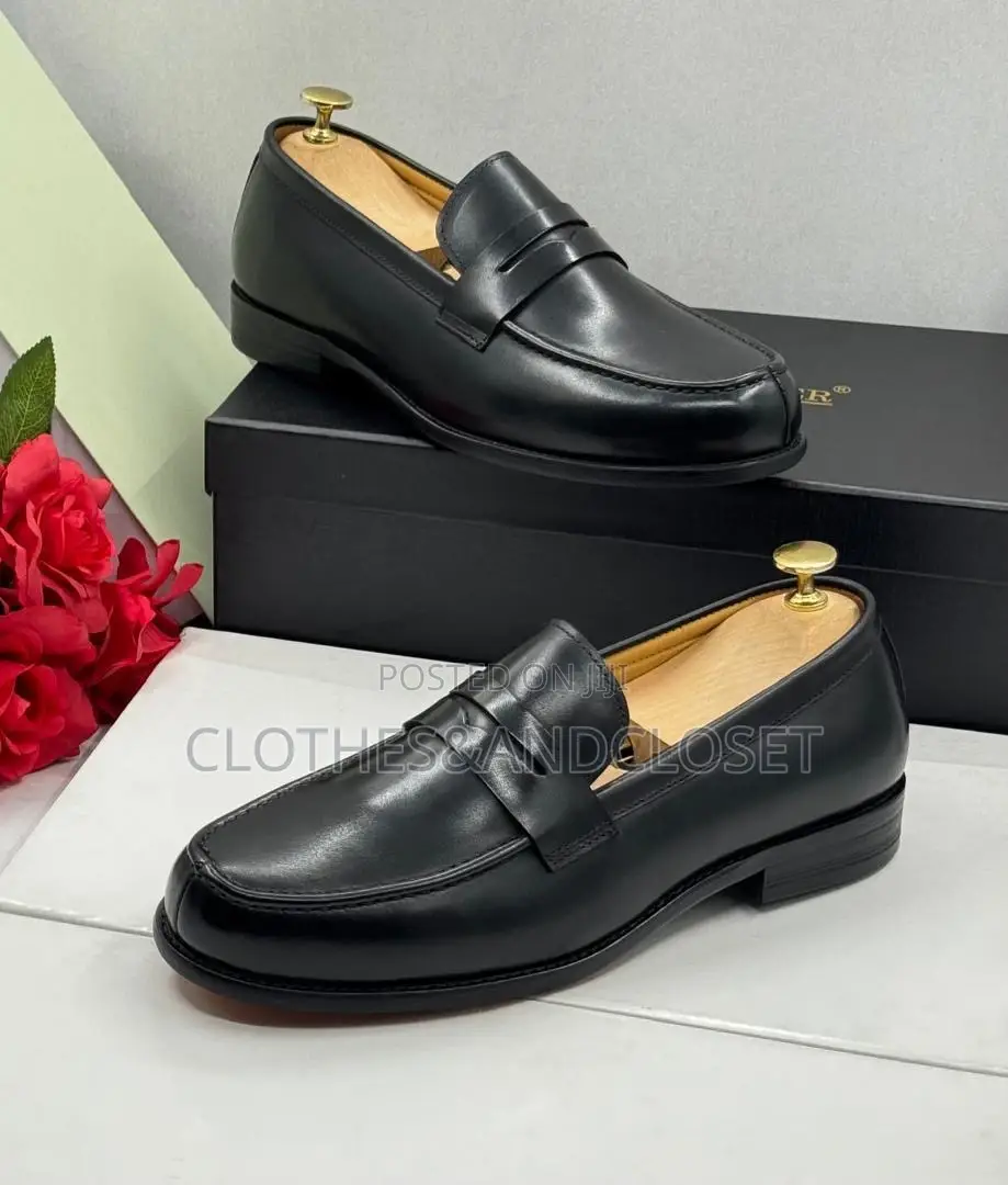 John Foster Black Leather Penny Loafers