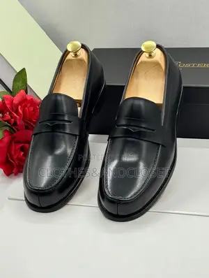 John Foster Black Leather Penny Loafers