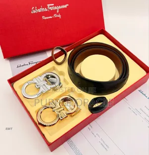 Salvatore Ferragamo Double Buckle Leather Belt Set.