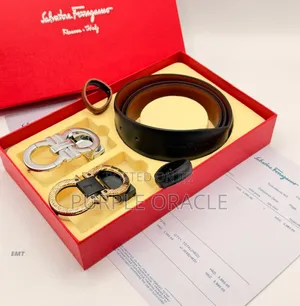 Salvatore Ferragamo Double Buckle Leather Belt Set.