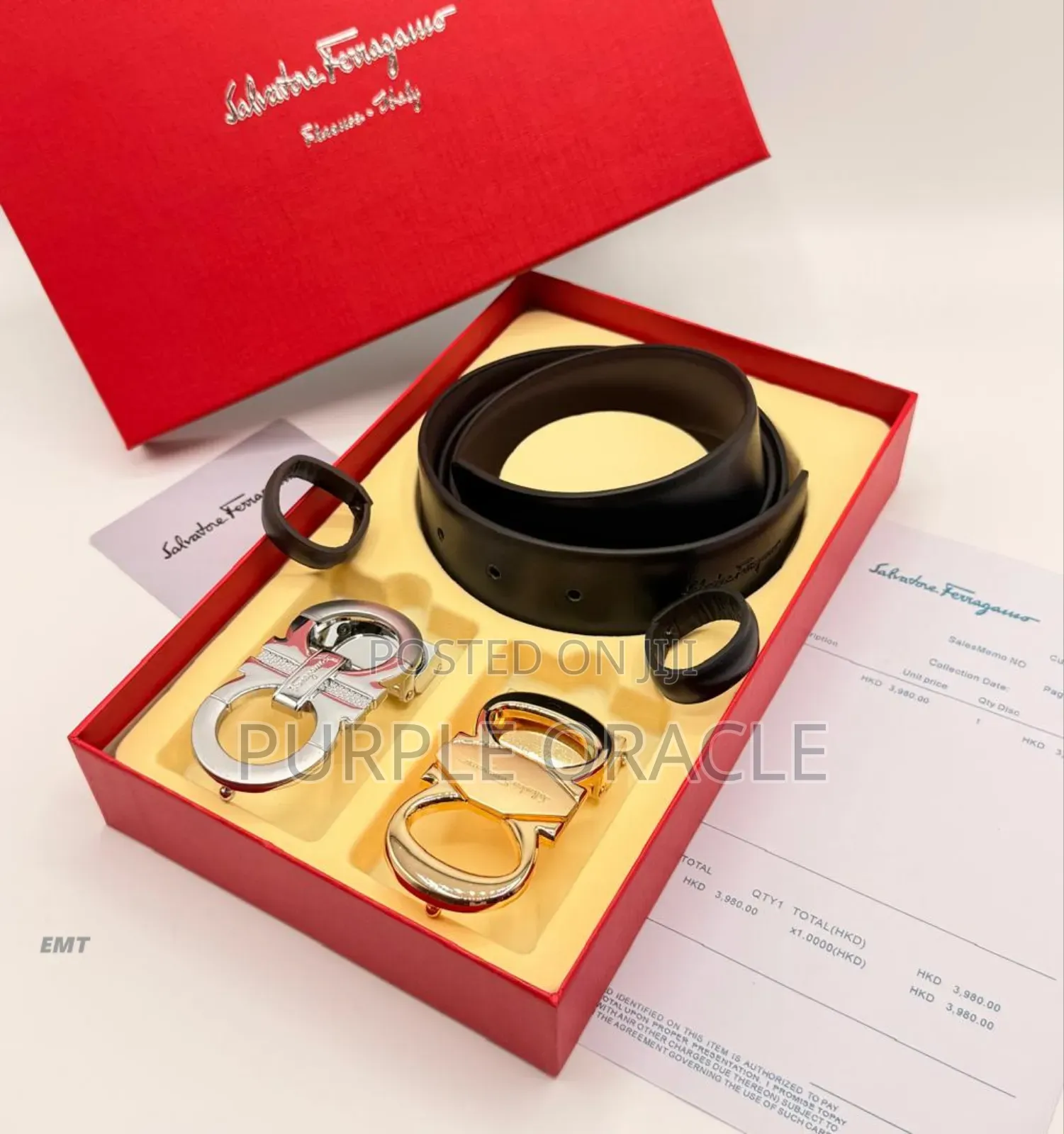 Salvatore Ferragamo Double Buckle Leather Belt Set.