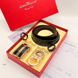 Salvatore Ferragamo Double Buckle Leather Belt Set.