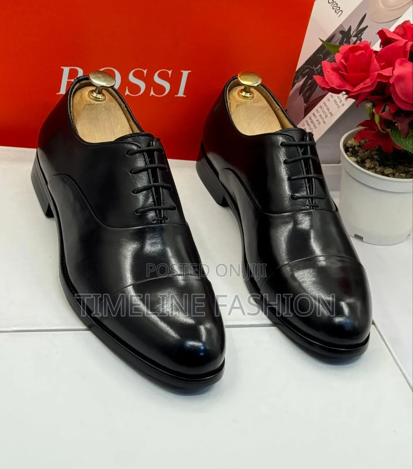Rossi Black Leather Men's Toe Cap Oxford Shoes