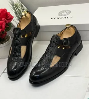 Quality Versace Black Leather Men's Shoe Sandals