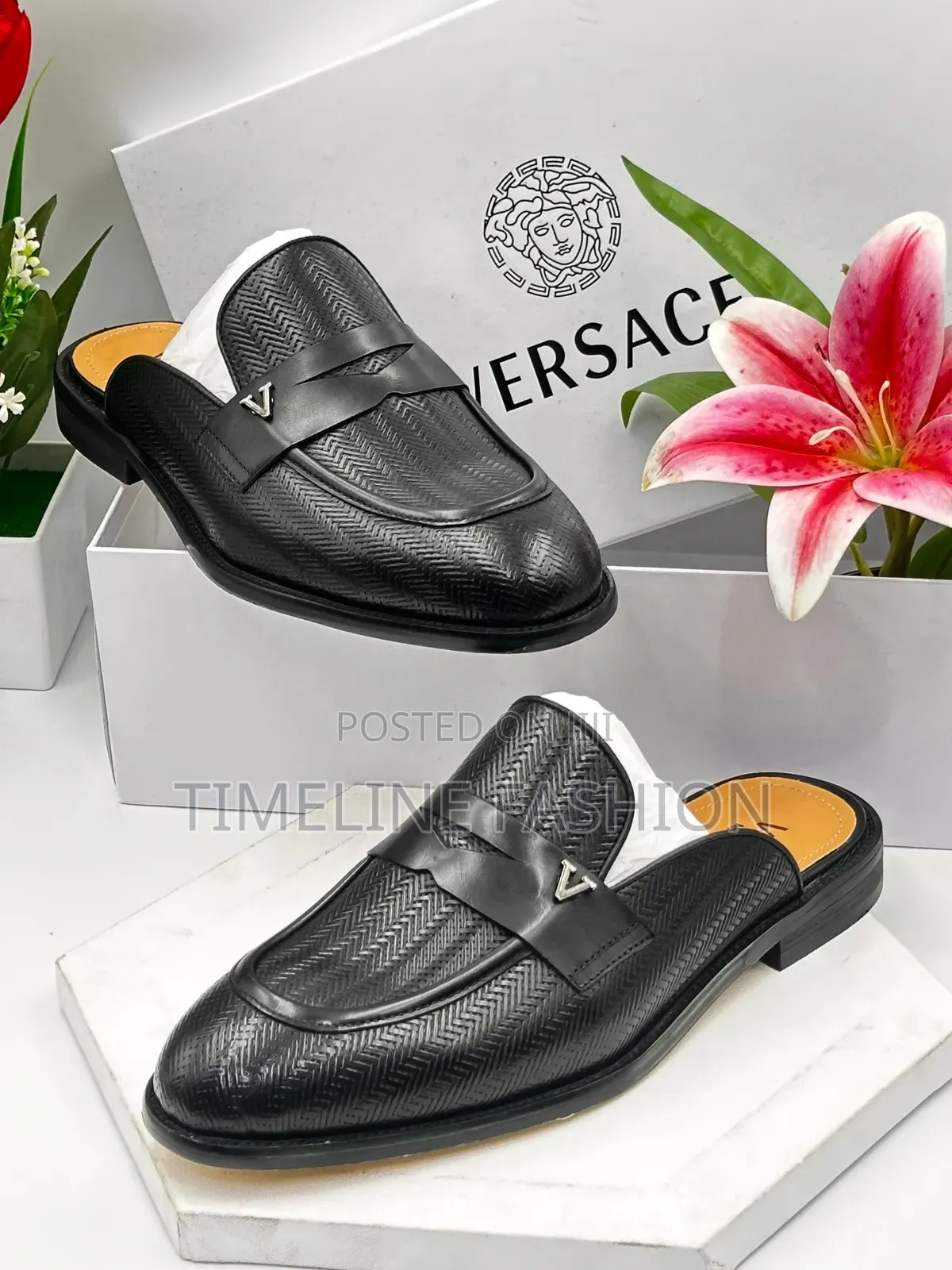 Versace Executive Men's Black Leather Half Shoe Size 39_46