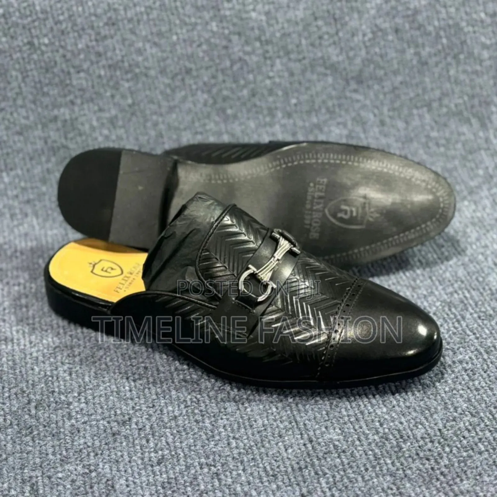 Felix Rose Black Leather Classic Men's Half Shoes