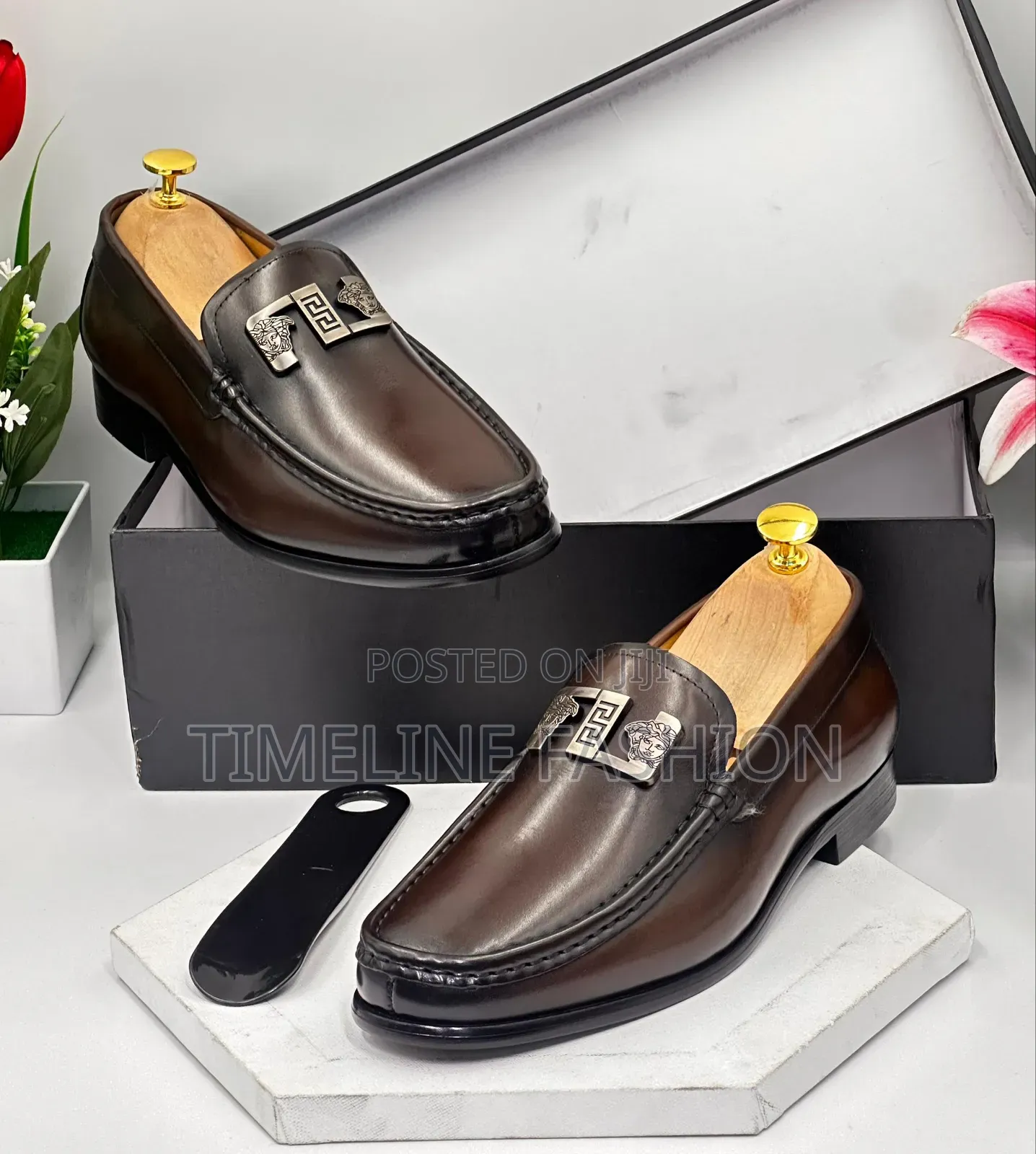 Quality Versace Designer Men's Coffee Brown Leather Shoes