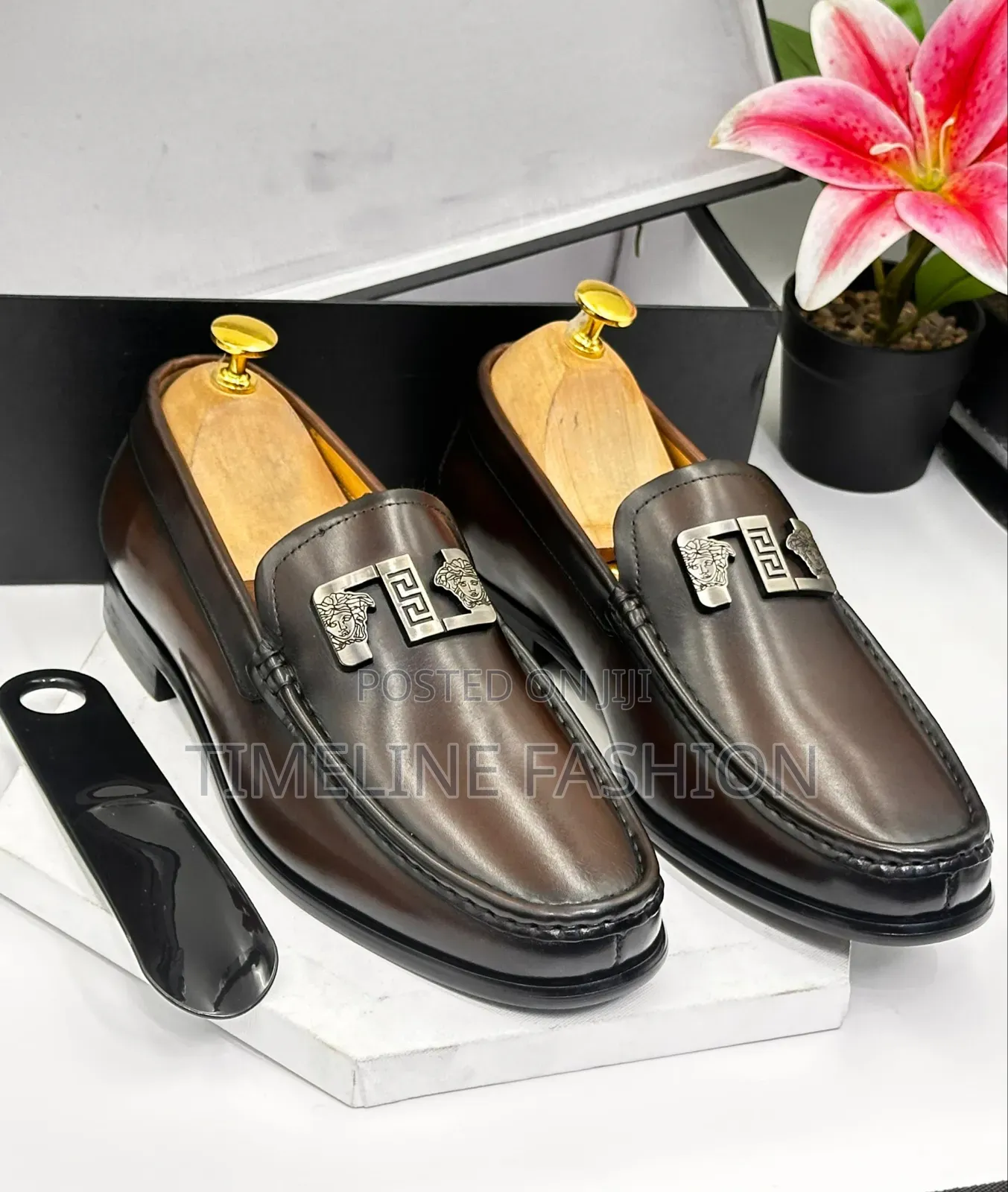 Quality Versace Designer Men's Coffee Brown Leather Shoes
