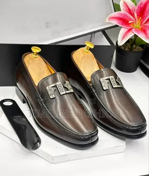 Quality Versace Designer Men's Coffee Brown Leather Shoes