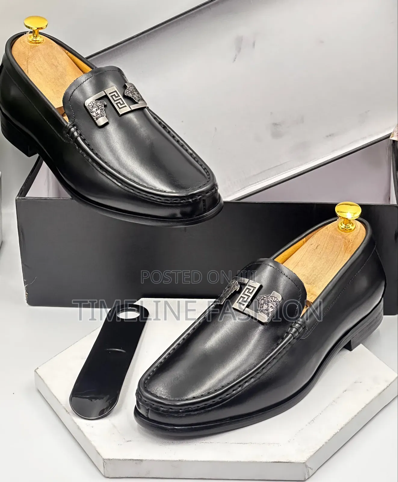 Versace Executive Men's Black Leather Shoes Size 39_46