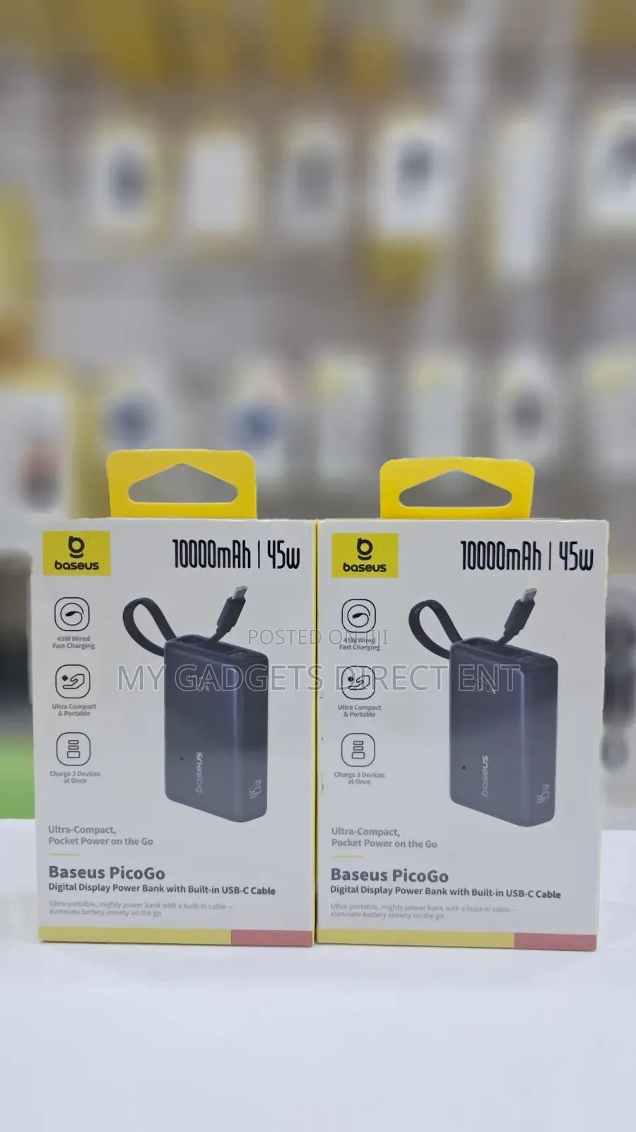 Baseus Picogo 10000mah 45w, Power Bank With Built-in Type-C Cable