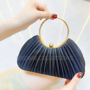 Pleated Ring Handle Clutch Handbag