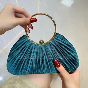 Pleated Ring Handle Clutch Handbag