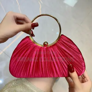 Pleated Ring Handle Clutch Handbag