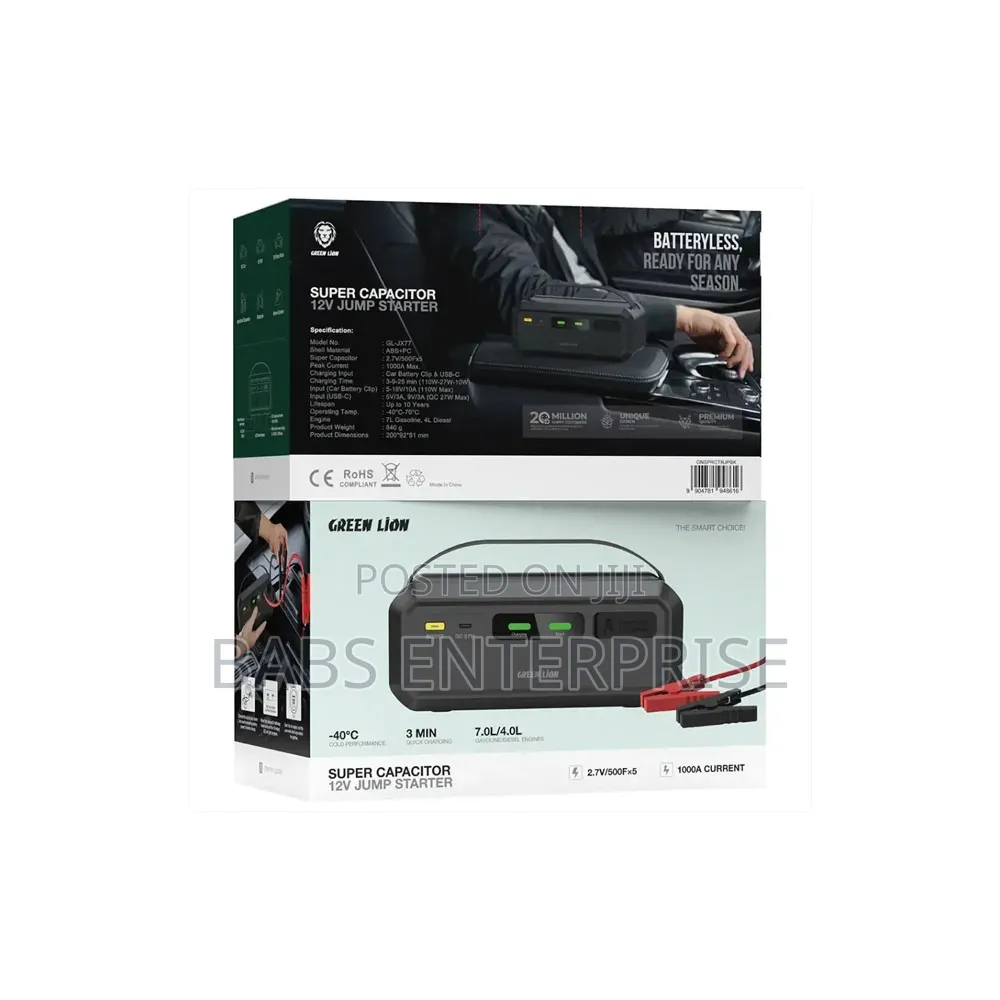 Green Lion Super Capacitor 12v Jump Starter – Black