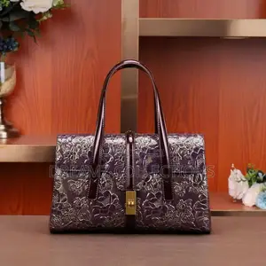 Embossed Floral Leather Handbag