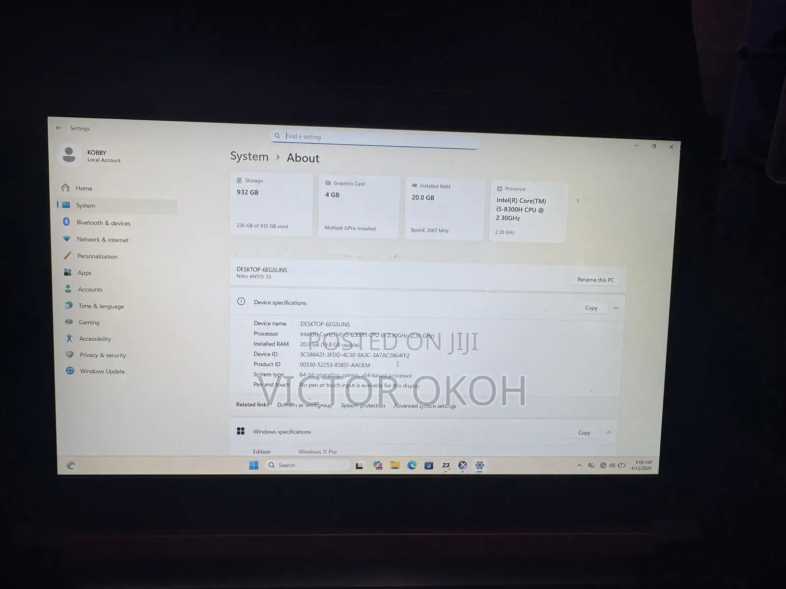 Laptop Acer Nitro 5 20GB Intel Core i5 SSD 1T