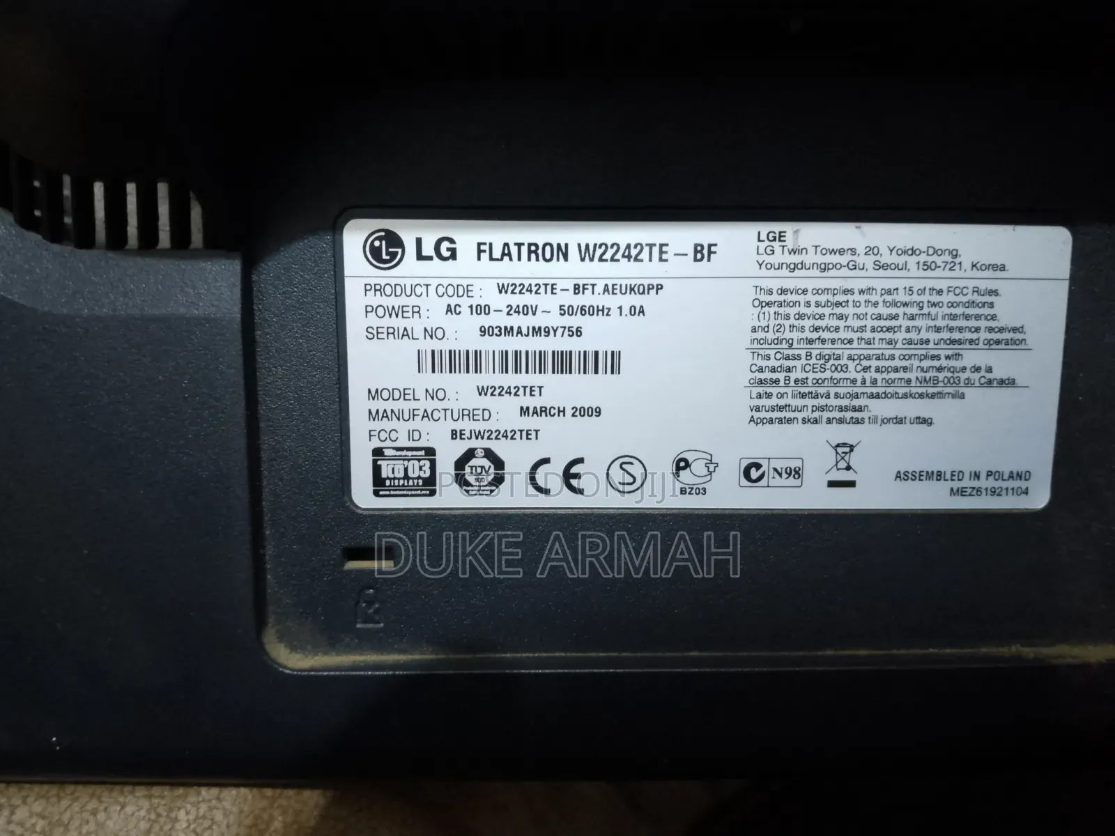 Lg 22-Inch Widescreen Monitor(Flatron W2242te)