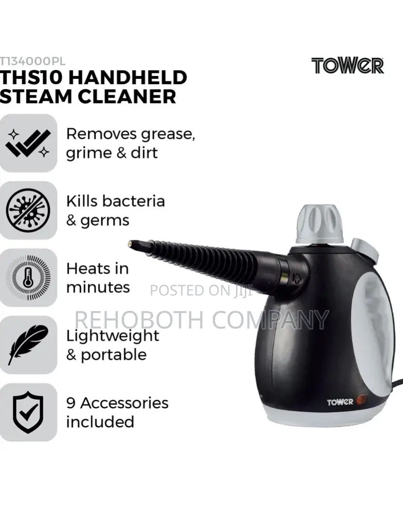 Tower T134000pl Ths10 Corded Handheld Steam Cleaner 1050w, Platinum